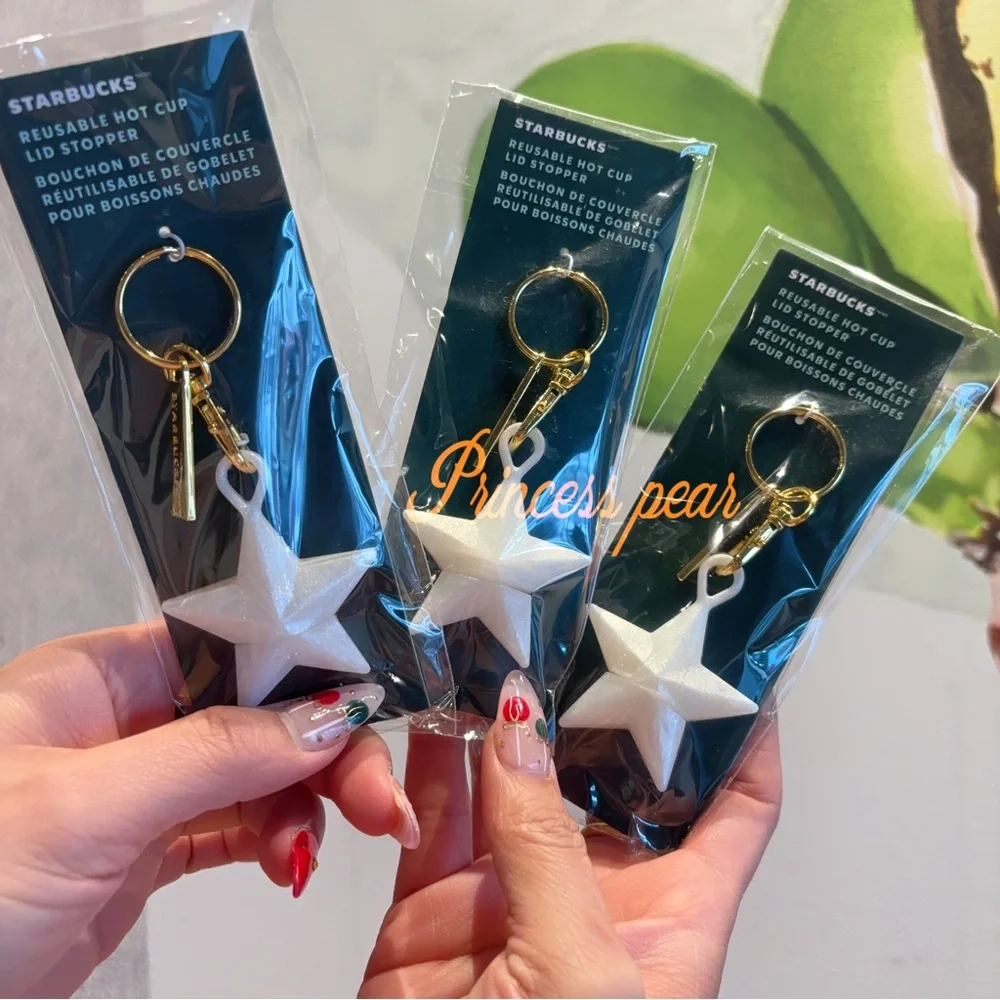 3x Starbucks 2024 Holiday SILICONE White STAR HOT DRINK PLUG KEYCHAIN